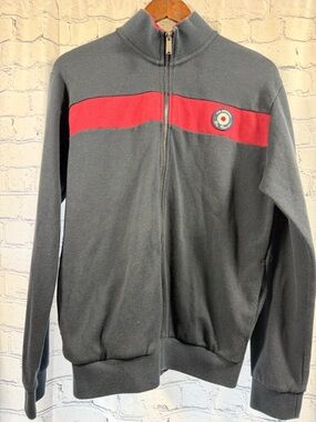Ben Sherman Navy Zip-Up Sweater with Red Chest Stripe